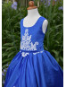 Royal Blue Satin White Lace Appliques Flower Girl Dress Royal Blue Satin White Lace Appliques Flower Girl Dress